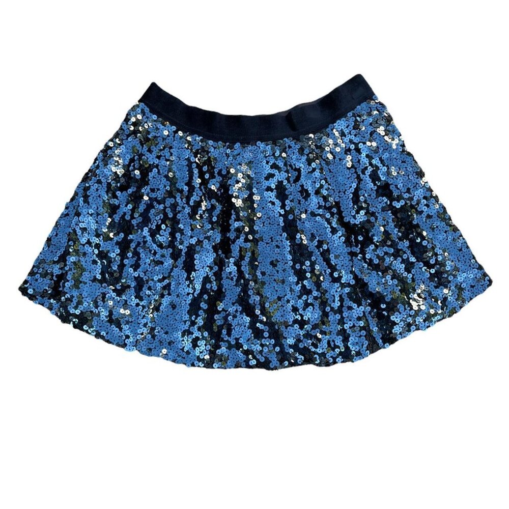 Y2K Juicy Couture Blue Sequin Mini Skirt Velvet Waistband Party Sz S